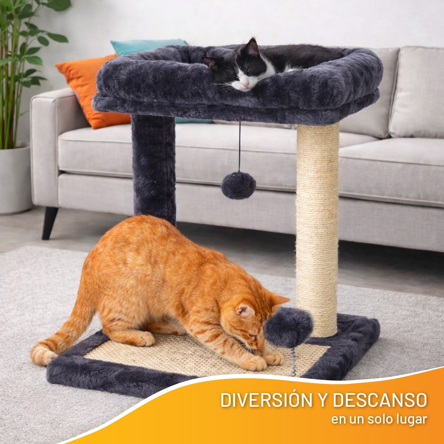 Rascador De Gatos Con Juguete Y Cama 44x40x40