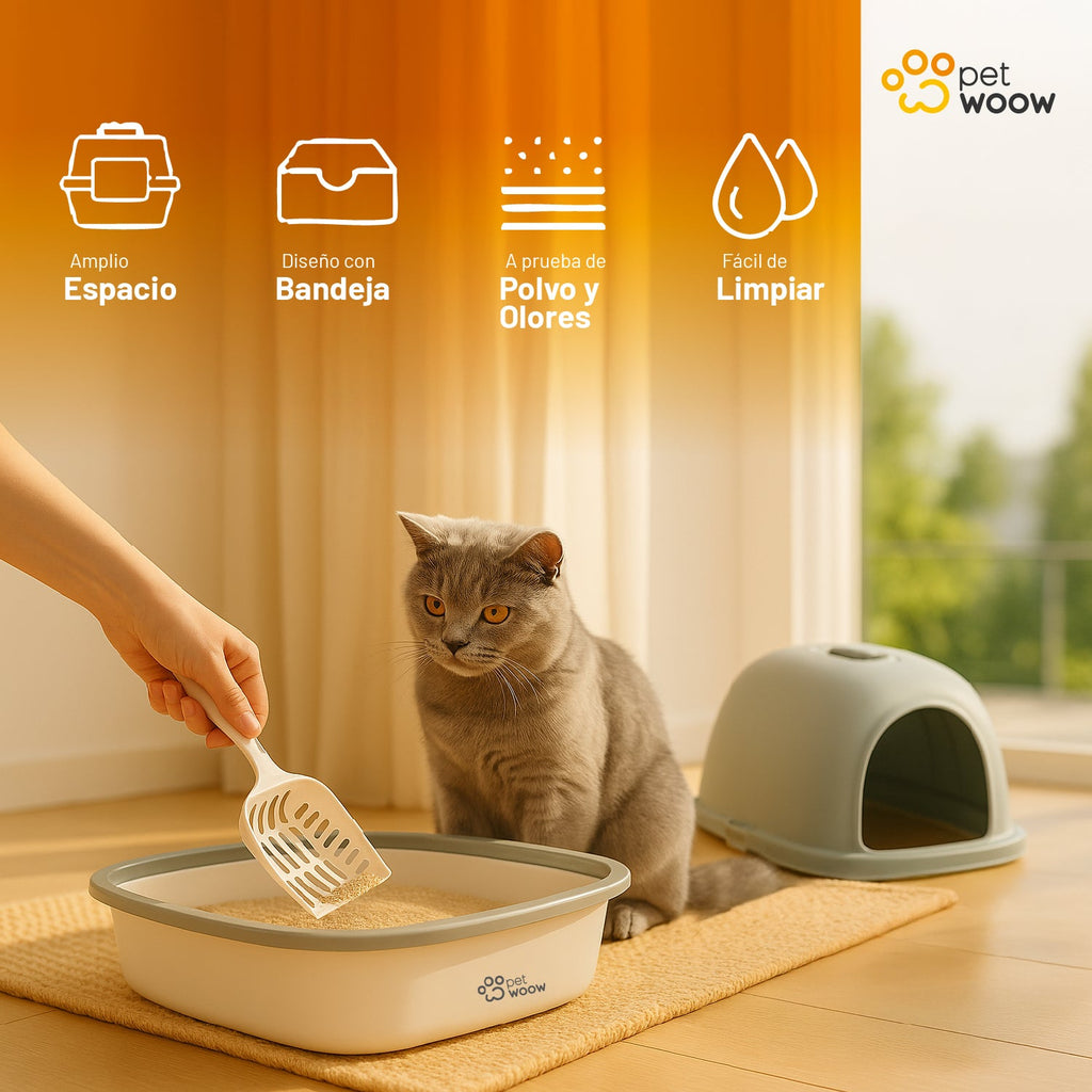 Arenero Gatos con puerta abatible Gris 52x41x40 cm Petwoow