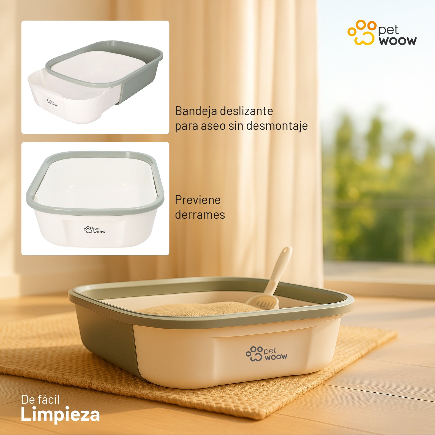 Arenero Gatos con puerta abatible Gris 52x41x40 cm Petwoow